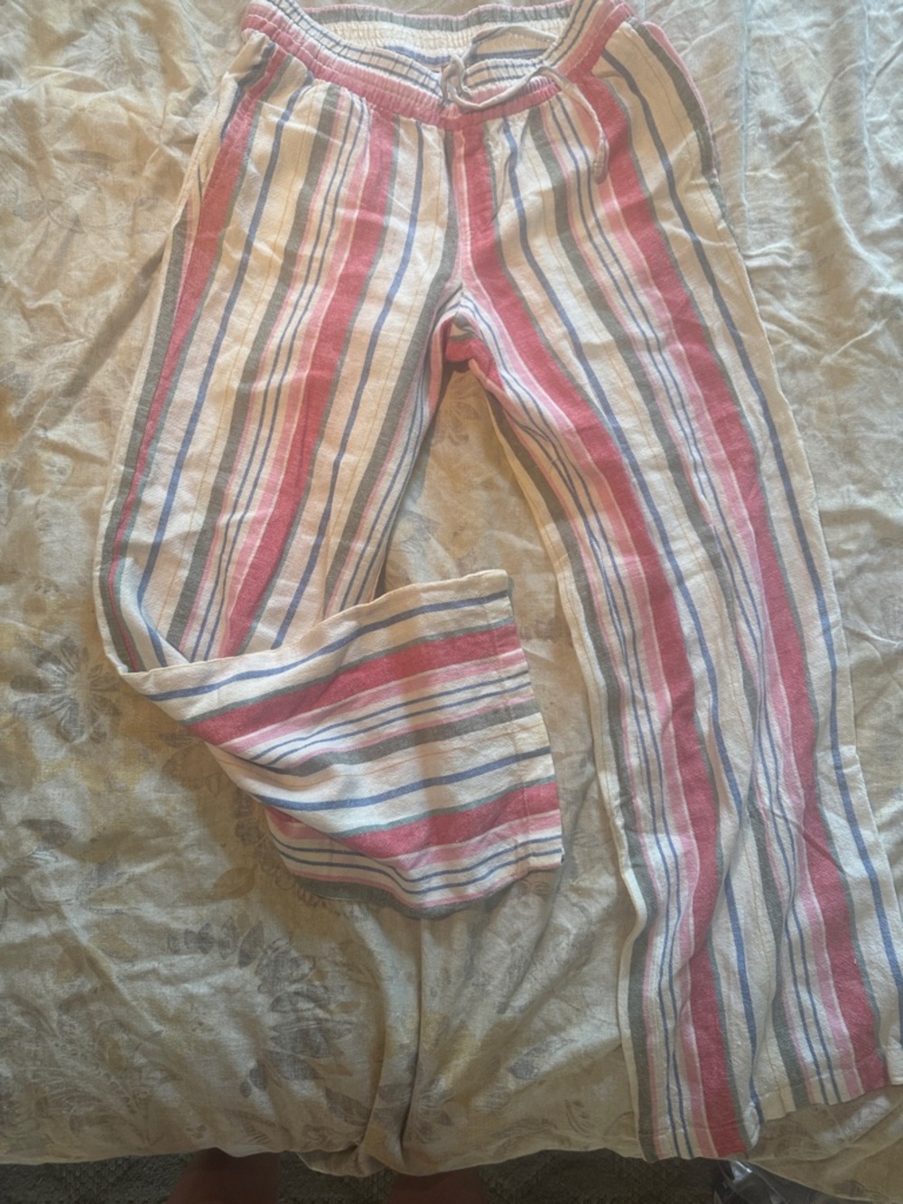 Old Navy Women's Straight Leg Pants - Cream, Pink & Blue Striped